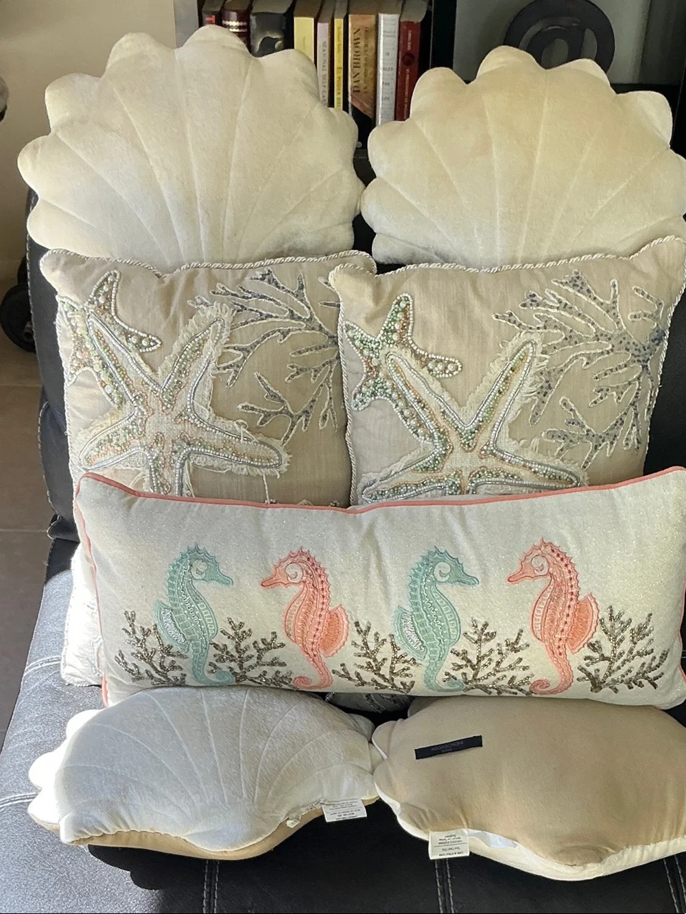 Coastal Starfish & Seahorse Decorative Throw Pillow Set - Cream